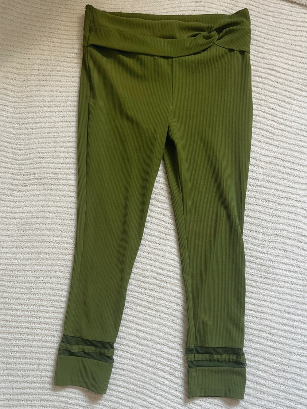 Free People Olive Green Ribbed Fold-Over Waist Leggings
